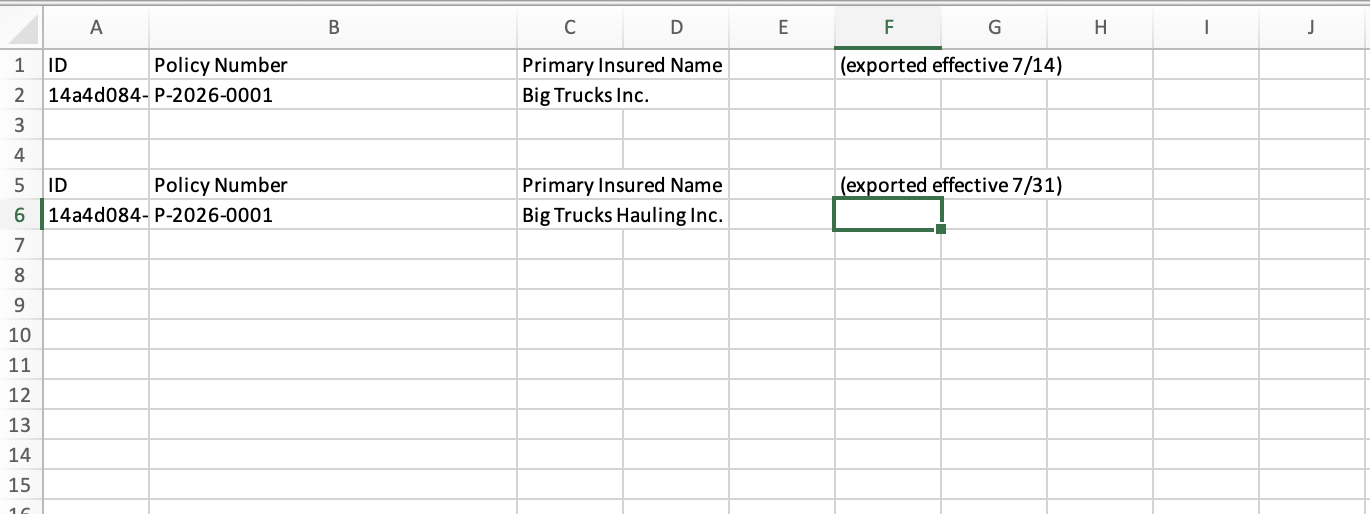 Policy field selection for bordereau export