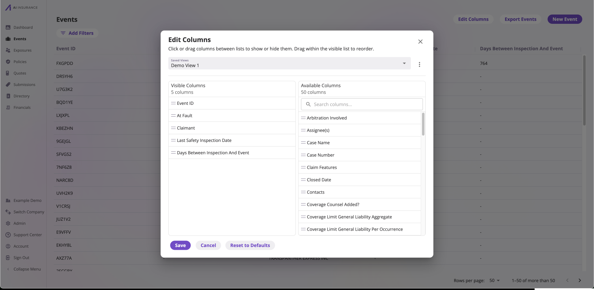 AI Insurance data model configuration